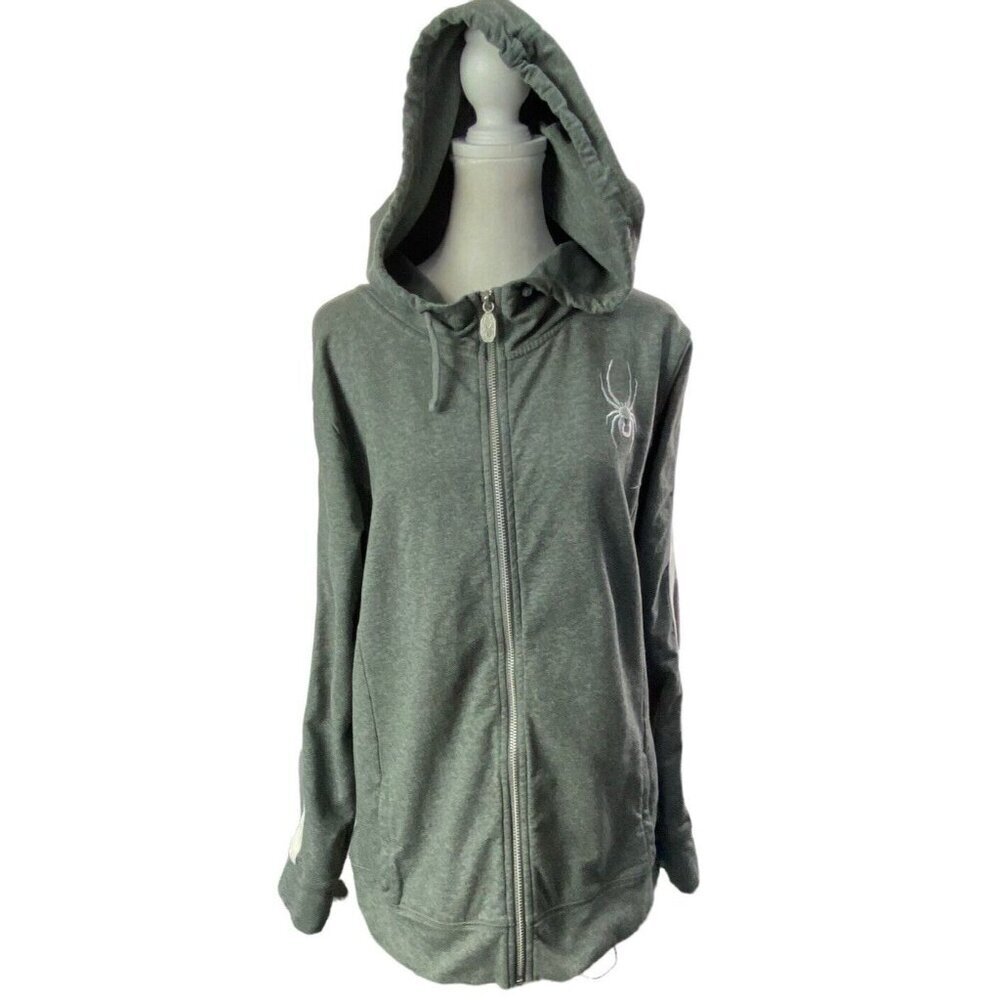 SPYDER Women Full Zip Hoodie Long Stripe Sleeves Sz XL‎ Gray Casual Street 64-5